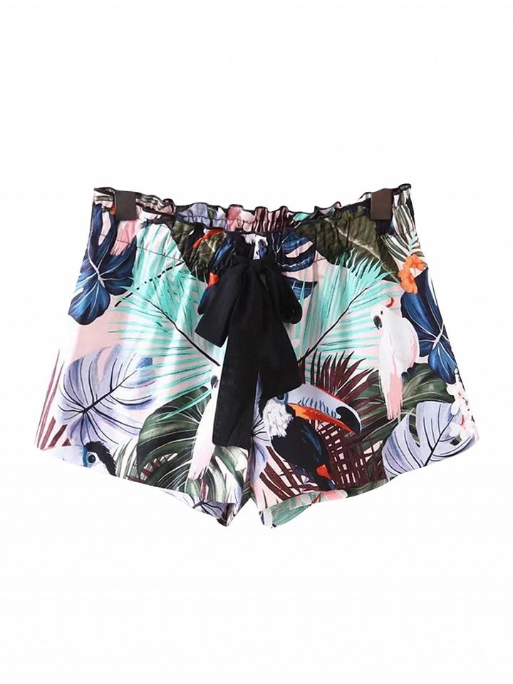 Choies Polychrome Tropical Print Tie Front Shorts