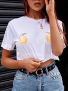 Choies White Mango Print Crop T-shirt