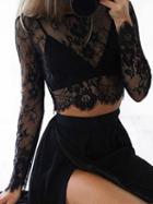 Choies Black Long Sleeve Lace Crop Top