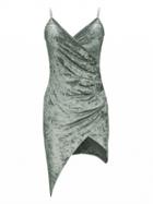Choies Gray Wrap Front Ruched Detail Asymmetric Hem Velvet Cami Dress