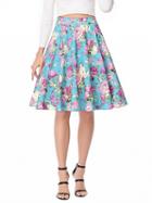 Choies Green High Waist Floral Print Skirt