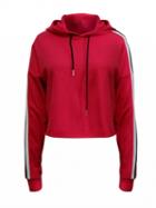 Choies Red Stripe Sleeve Raw Edge Cropped Hoodie