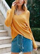 Choies Yellow Cross Wrap Front Knit Sweater