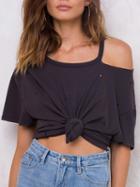 Choies Black Cold Shoulder Distressed T-shirt