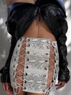 Choies Gray Python Print High Waist Eyelet Lace Up Chic Women Mini Skirt