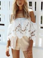 Choies White Off Shoulder Lace Cropped Blouse