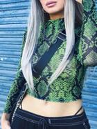Choies Green High Neck Snakeskin Print Long Sleeve Women Crop Sweatshirt
