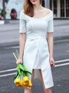 Choies White Cotton Off Shoulder Asymmetric Hem Chic Women Mini Dress
