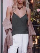 Choies Green Cotton V-neck Open Back Chic Women Cami Top