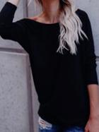 Choies Black Cotton Knot Detail Open Back Long Sleeve Chic Women T-shirt