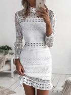 Choies White High Neck Cut Out Long Sleeve Lace Mini Dress