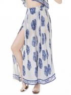 Choies Blue Leaves Print Split Wide Leg Culotte Pant Co-ord