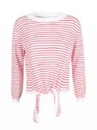 Choies Pink Stripe Tie Front Long Sleeve Knit Jumper