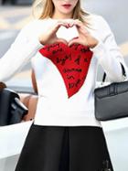Choies White Heart Pattern Knit Sweater