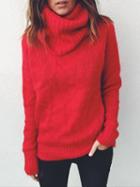 Choies Red High Neck Long Sleeve Knit Sweater