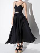 Choies Black Sweetheart Strappy Backless Open Belly Chiffon Dress