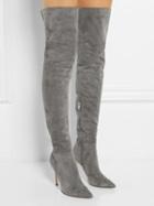 Choies Gray Suedette Split Back Heeled Over The Knee Boots