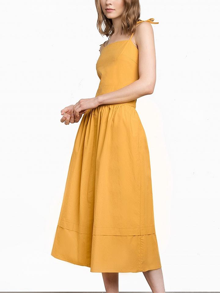 Choies Yellow High Waist Spaghetti Strap Maxi Dress