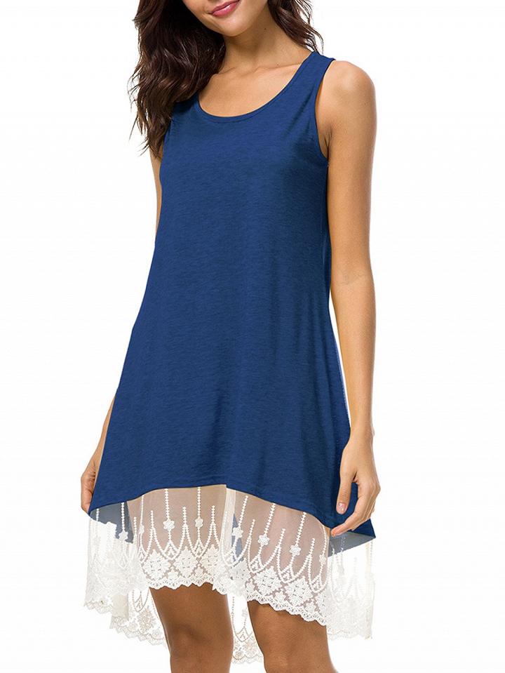 Choies Dark Blue Lace Panel Sleeveless Dress