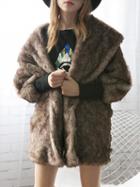 Choies Brown Lapel Open Front Faux Fur Coat