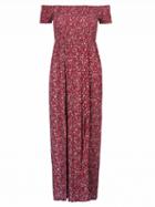 Choies Red Off Shoulder Split Side Floral Maxi Dress