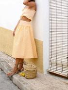 Choies Orange Plaid Cotton Blend Bandeau Chic Women Crop Top And Midi Skirt