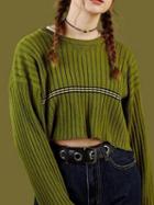 Choies Green Contrast Stripe Long Sleeve Cropped Knit Jumper