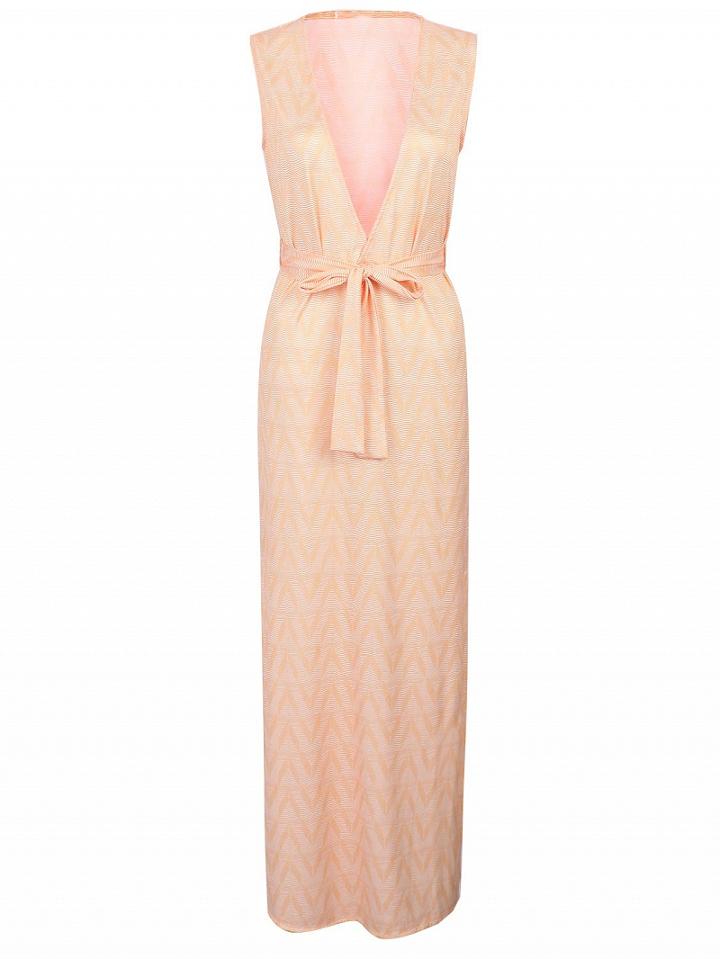 Choies Orange Plunge Neck Chevron Print Split Side Maxi Dress