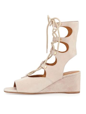 Choies Beige Suede Lace-up Short Flatform Gladiator Sandals