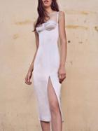 Choies White Satin Look Thigh Split Front Chic Women Bodycon Cami Midi Dress