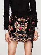 Choies Black Embroidery Floral Stud Detail Asymmetric Wrap Shorts