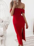 Choies Red Off Shoulder Side Split Bodycon Midi Dress