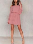 Choies Pink Off Shoulder Long Sleeve Mini Dress