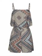 Choies Multicolor Geo Pattern Layered Top Backless Cami Romper Playsuit