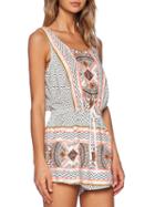 Choies White Tribe Print Drawstring Waist Romper Jumpsuit