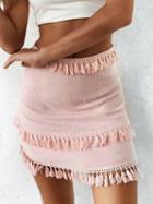 Choies Pink High Waist Tassel Panel Chic Women Mini Skirt