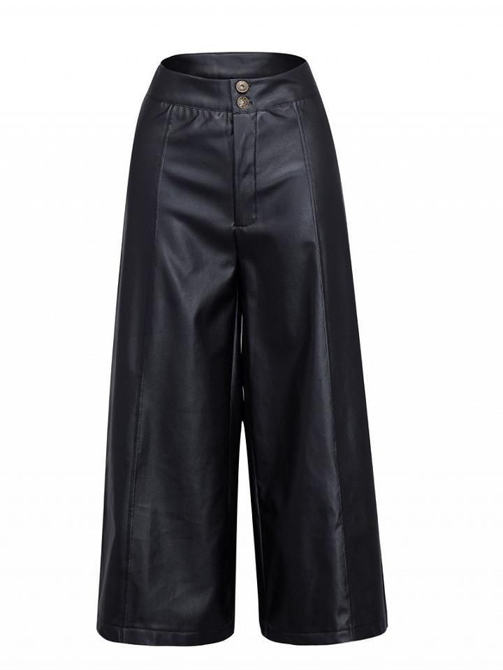 Choies Black Wide Leg Cropped Pu Pants