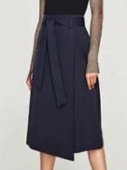 Choies Navy Tie Waist Asymmetric Hem Midi Wrap Skirt