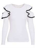 Choies White Cold Shoulder Ruffle Long Sleeve Knit Jumper