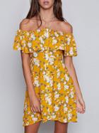 Choies Yellow Off Shoulder Ruffle Floral Print A-line Dress