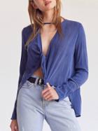Choies Blue V-neck Knot Front Long Sleeve Blouse