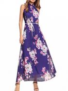 Choies Purple Floral Print Tie Waist Maxi Dress