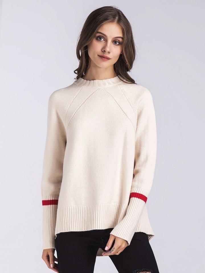 Choies Beige Side Split Dipped Hem Knit Sweater