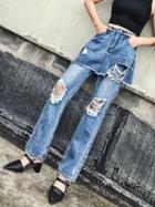 Choies Blue High Waist Ripped Detail Zip Front Jeans