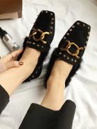 Choies Black Faux Suede Studs Metal Chain Detail Flat Shoes
