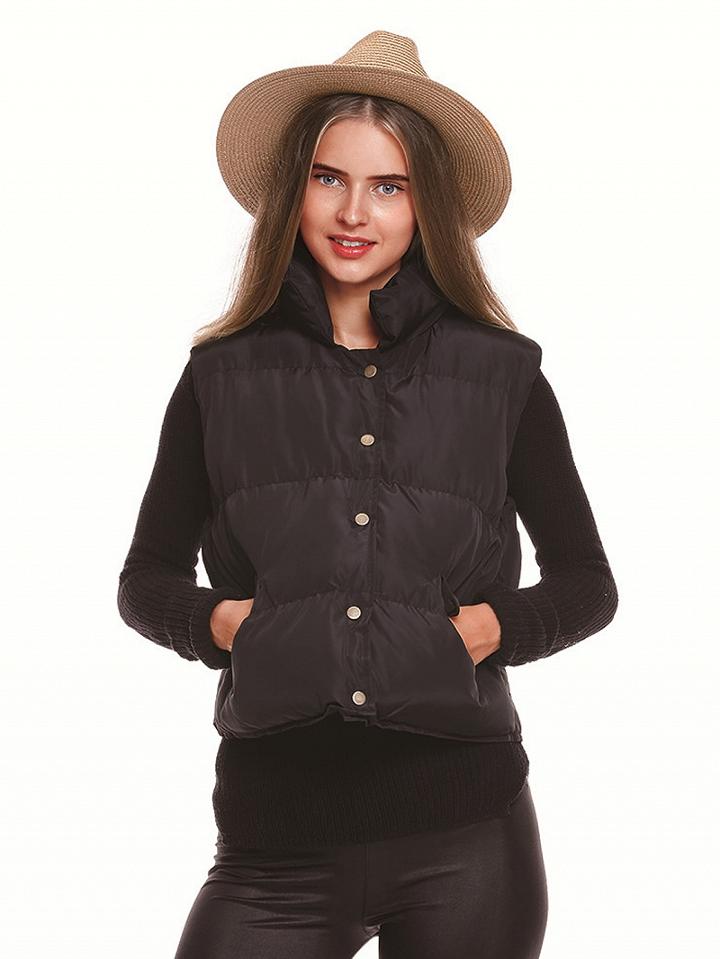 Choies Black Button Front Padded Waistcoat