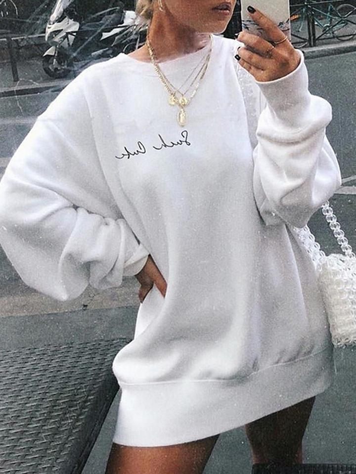 Choies White Letter Embroidery Long Sleeve Women Sweatshirt