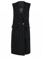 Choies Black V-neck Stripe Print Double Breasted Longline Waistcoat