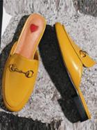 Choies Yellow Leather Look Metal Decoration Chic Women Flat Slipper Sandals