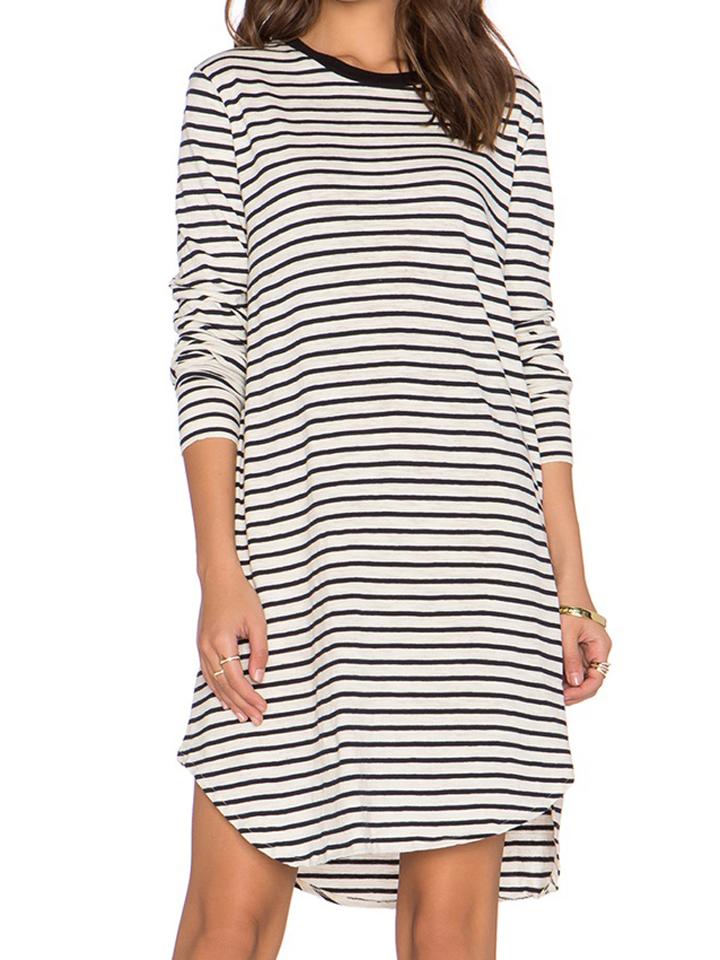 Choies Black And White Striped Long Sleeve Shift Dress